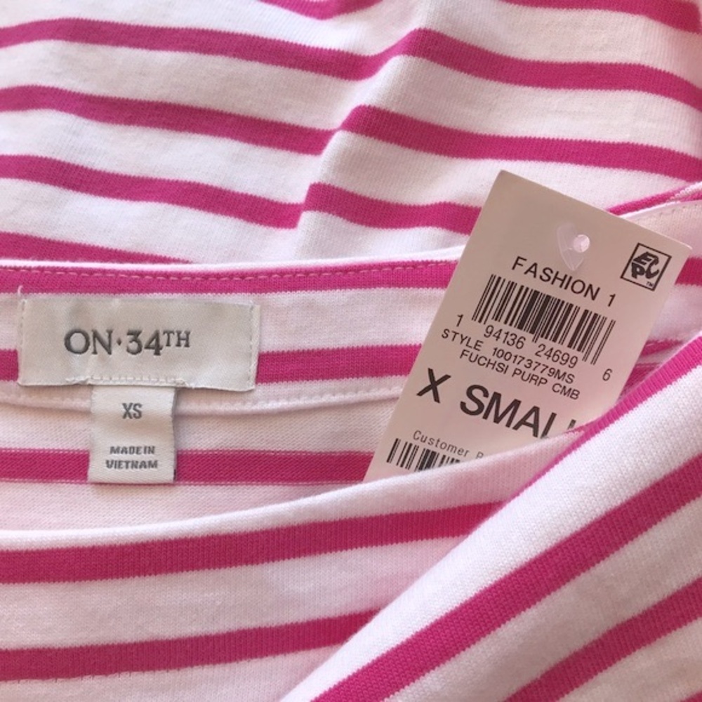 On 34th Women’s XS Cotton Fuchsia Pink Stripe boat neck wide 3/4 sleeve top NWT - Picture 10 of 13